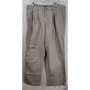 Cremieux Tan Pleated Front Men's Chino Pants 36 X 30 Lightweight Straight Leg